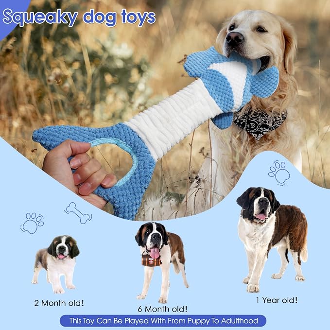 Squeaky Clownfish Dog Toy, Stretchable Plush Tug Toy, Blue