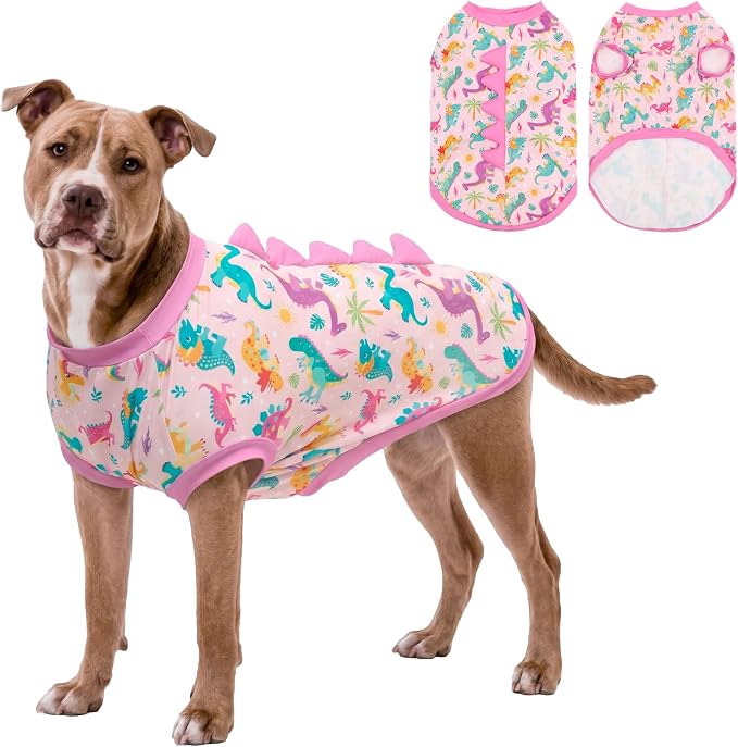 UPF 50+ Sun Protection Dog Shirt - Sleeveless Cooling Vest for Large Dogs Girl, Quick-Dry Pet T-Shirt with Funny Dinosaur Horns, UV Protective Breathable Dog Clothes U-COSBX08XL