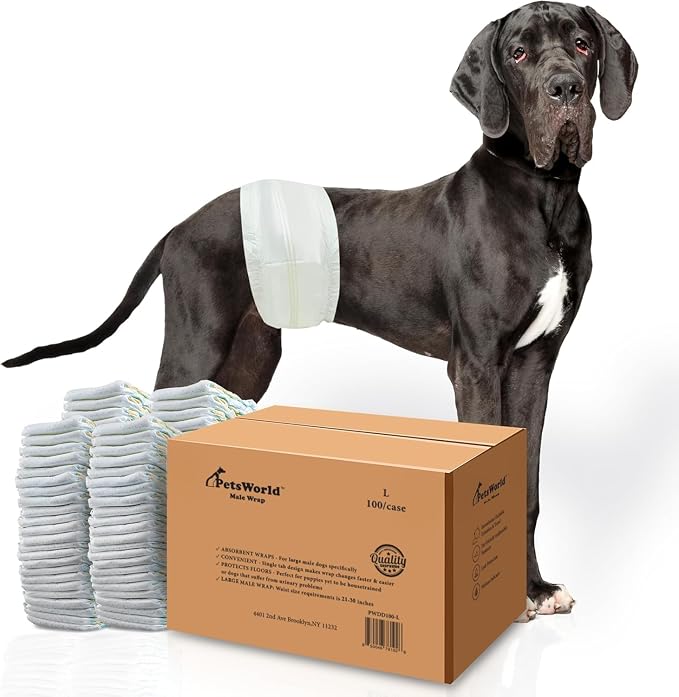 Dog Diapers Male Large 400 Count Disposable Male Dog Wraps – Super Absorbent Belly Bands with Wetness Indicator, Fur-Friendly Adjustable Fit for Incontinence & Training (Waist 21–30 in)
