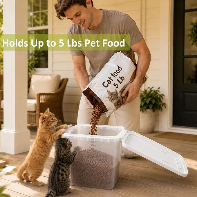 5-10 Lbs Airtight Cat Dog Food Storage Container, 8QT Compact Pet Food Bin