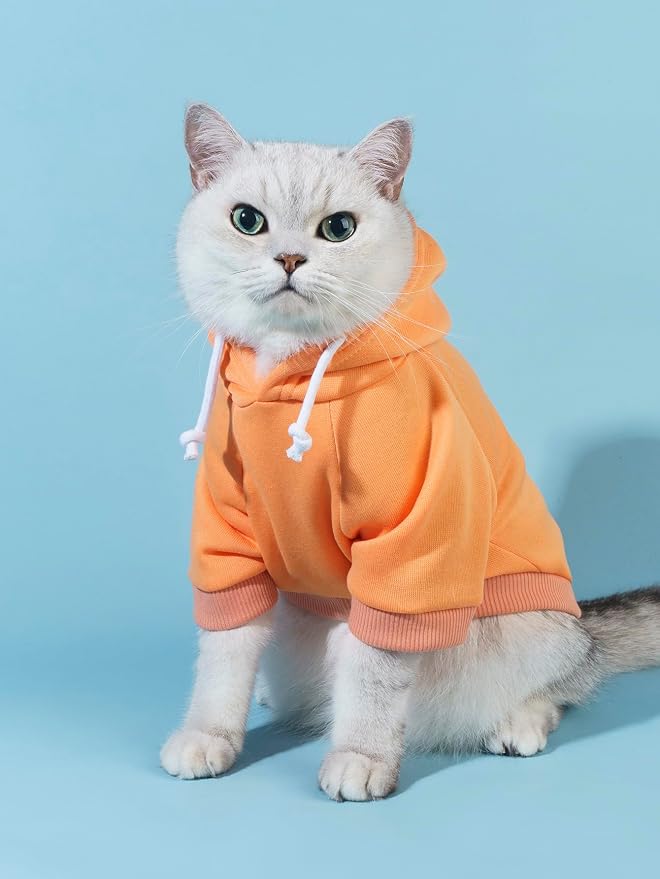 Basic Dog Hoodie Sweatshirt Puppy Sweater Warm Cat Costumes Pet Clothes for Chihuahua Puppy Kitten Small Medium Dogs Orange Large