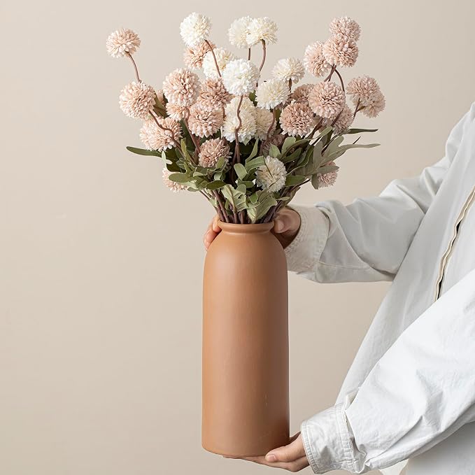 Large Decorative Ceramic Vase Set, 3 Pieces, Nordic Modern Boho Style, Earthtone Color Mix, Modern Farmhouse for Home Decor (XL Coffee Mix)