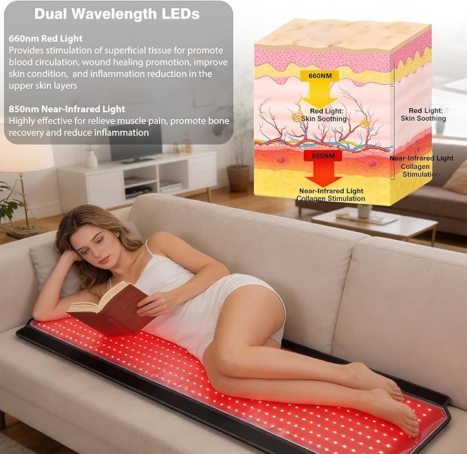Red Light Therapy for Body, Red Light Therapy Mat with 3 Light Modes & 5 Working Modes, 600 LEDs redlight with 660nm & 850nm Dual Wavelength, Suitable for Men, Women, and All Types of Pets