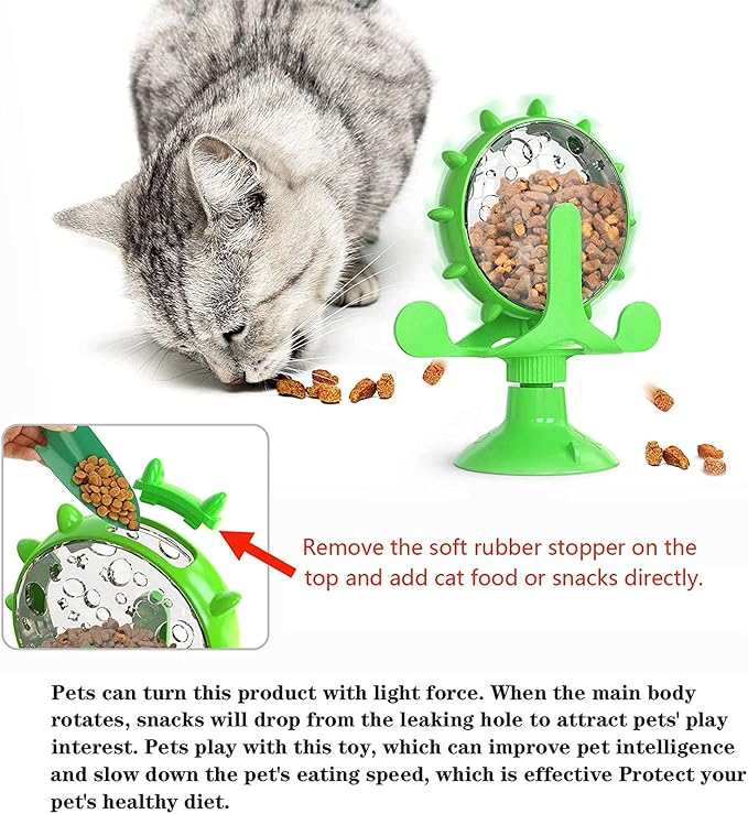 Interactive Cat Treat Leaking Toy for Small Dogs Original Slow Feeder Funny Dog Wheel Pet Products Accessories, Cat Treat Dispenser Toy Interactive Puzzle (Green)