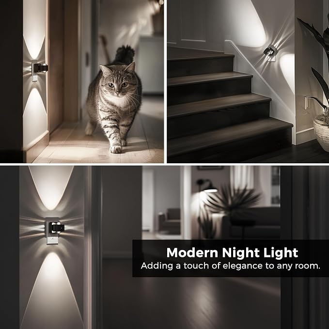 L LOHAS LED Night Light Projector, Night Lights Plug into Wall Light Sensor | Dusk to Dawn Sensor, Rotating Plug in Nightlight, Daylight Dimmable Nightlights for Bathroom, Hallway, Gaming Room,2 Pack