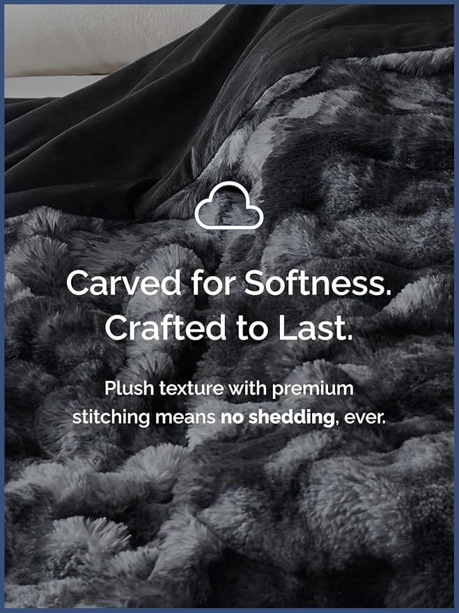3D Fleece Bubble Blanket Twin - Rabbit Blanket - 60" x 80", Marble Black | Soft Fluffy Faux Fur Blanket for Couch Sofa & Chair, Cozy Gifts for Women, Tie Dye Cloud Throw Bed Cover, Thick Plush Bedding