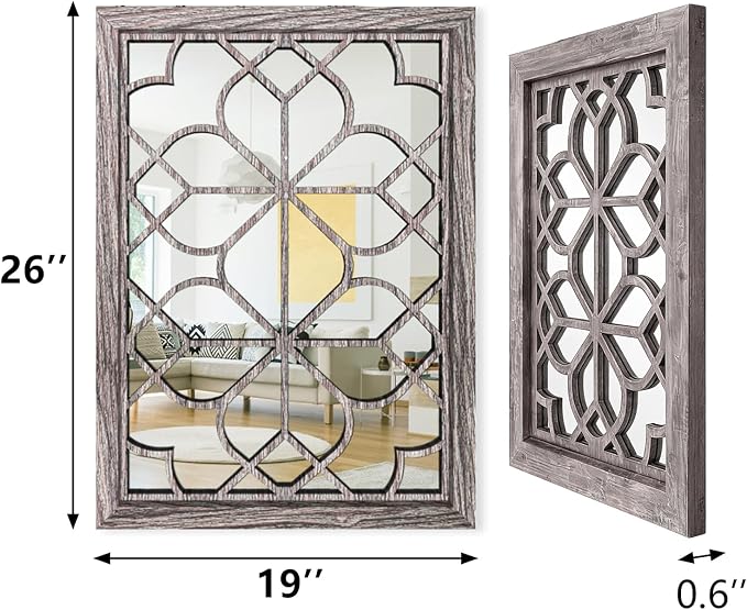 Set of 2 19x26 Inch Large Brown Shatterproof Rectangular Wall Mirrors, Boho Rustic Farmhouse Vintage Accent Mirrors for Living Room Bedroom Entryway Dining Room & Home Decor