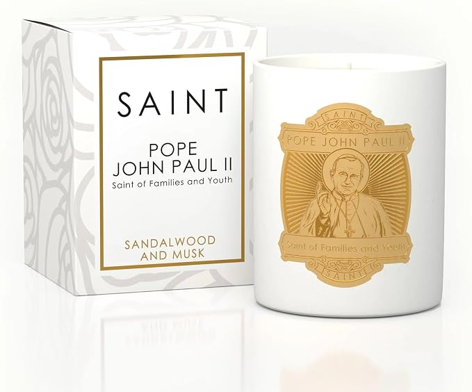 SAINT Pope John Paul II Scented Candle with Prayer and Prayer Coin | Saint of Families and Youth - Soy Coconut Aromatherapy Candle with 80 Hour Burn Time, Special Edition
