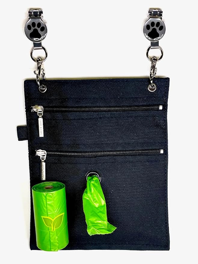 clippable Dog Poop-Bag Dispenser and Treat Pocket, Big Enough for Your Phone and Keys, Perfect Dog Walking Accessory. (Small, Plain), Black