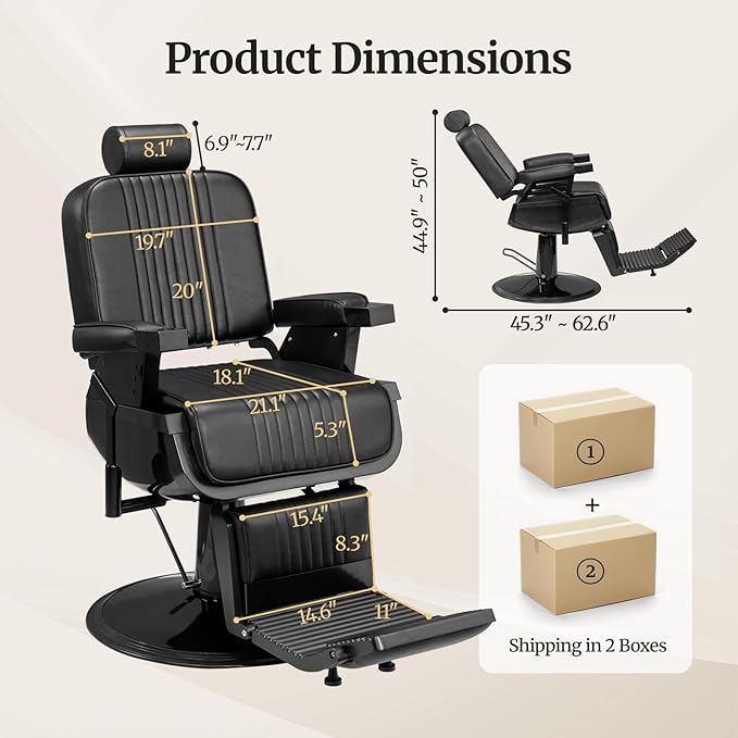 Winado Heavy Duty Vintage Barber Chair, Hydraulic Reclining Salon Chairs for Hair Stylist with Footrest & Headrest, 360° Swivel All Purpose Chair Salon Beauty Spa Shampoo Equipment, Black