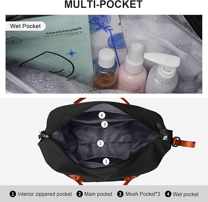 Travel Duffel Bag, Carry On Overnight Weekender Bags for Women | Travel Bag with Wet Pocket & Trolley Sleeve, For Spirit Airlines 18x14x8 Personal Item Bag
