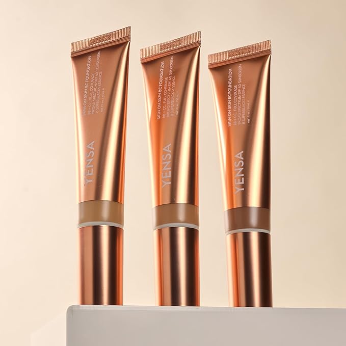 YENSA Skin on Skin BC Foundation Makeup - CC, BB Cream & Full Coverage Foundation-In-One - Buildable, Radiant Finish with SPF 40, Hyaluronic Acid, Peptides & 8 SuperBlacks - Medium Warm (1 oz)