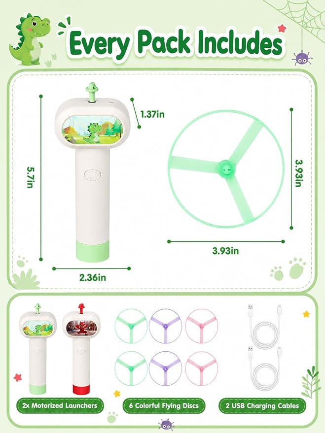 2PCS Outside Toys for Kids & Pets Electric Disc Launcher 6 Flying Spinners