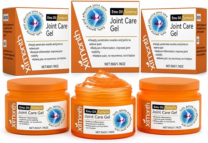 Ximonth Emu Oil Turmeric Joint Care Gel, 3 Pack 1.76 oz Each, Smooth Topical Massage Gel for Knees, Back, Neck, Shoulders, Hands & Feet, Non-Greasy Daily Self-Care Gel