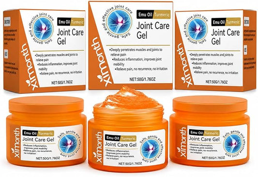 Ximonth Emu Oil Turmeric Joint Care Gel, 3 Pack 1.76 oz Each, Smooth Topical Massage Gel for Knees, Back, Neck, Shoulders, Hands & Feet, Non-Greasy Daily Self-Care Gel