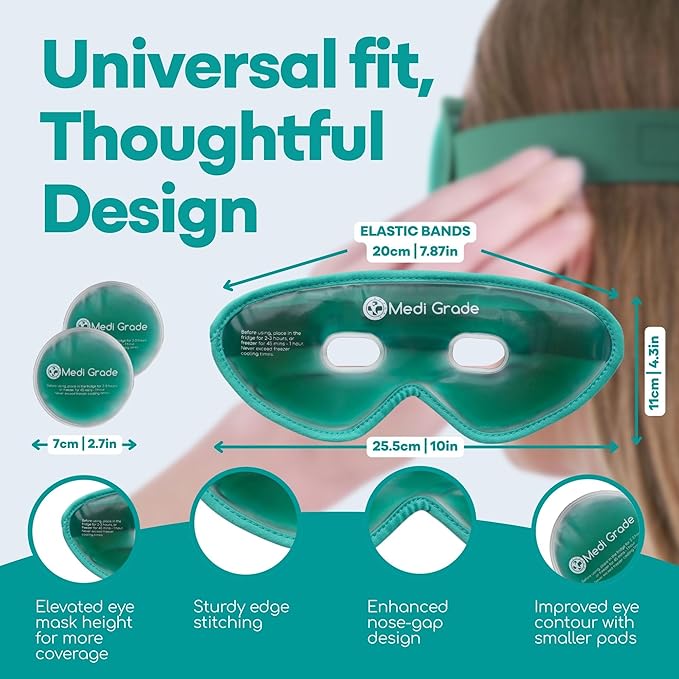 Medi Grade Cooling Gel Eye Mask for Puffy Eyes – Reusable Gel Eye Mask and Cooling Eye Pads with Thermo-Bag for Dark Circles and Morning/Night Skincare Routine – Reversible Cold Eye Mask