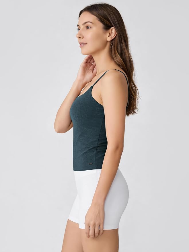 ODODOS Women's Performance Crop Cami Tank with Built-in Bra - Ultra Soft odSTRATUM Tech Spaghetti Straps Yoga Sports Bra
