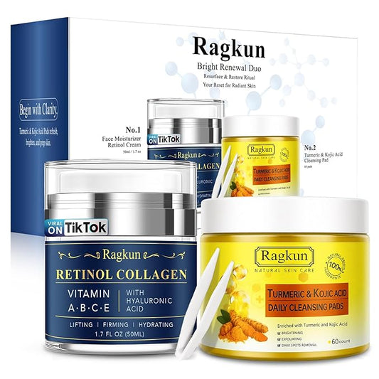 Retinol Cream for Face, Collagen Neck Creams for Tightening and Firming, Anti Aging Day & Night Facial Moisturizer for Women & Men, Instant Face Lift Wrinkle Cream 1.7 fl. oz with Turmeric Acid Pads