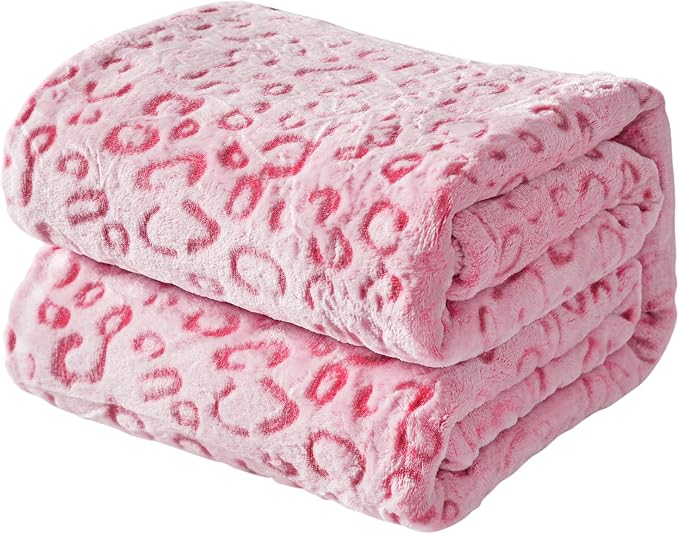 Flannel Fleece Leopard Print Throw Blanket Super Soft Lightweight Fluffy Throw for Couch, 90"X90",Hot Pink