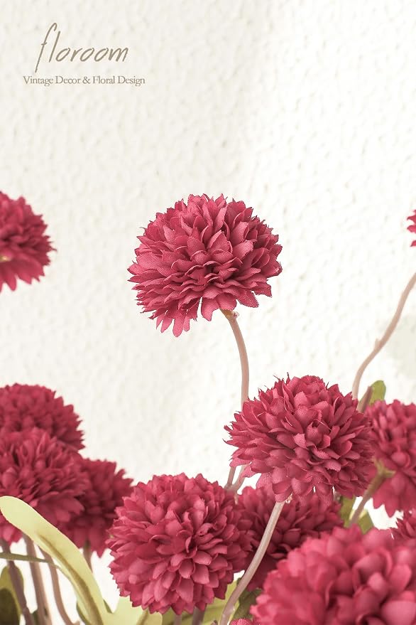 5pcs Dark Pink Faux Silk Mums Artificial Flowers, Bulk Fake Small Mini Chrysanthemums with Stems for DIY Fuchsia Wedding Centerpieces Floral Arrangements Vase Fillers Home Decorations