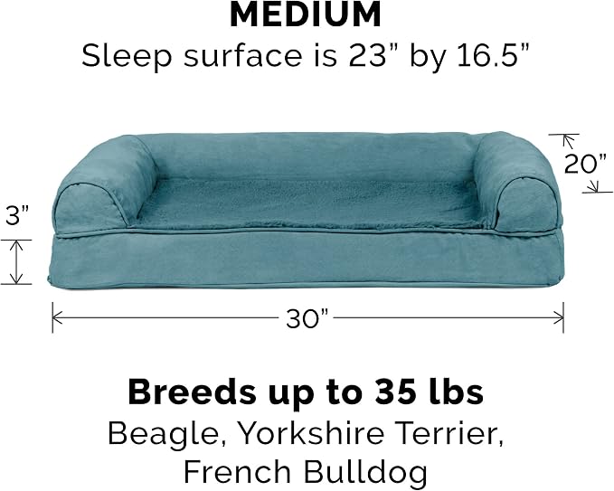 Furhaven Cooling Gel Dog Bed for Medium/Small Dogs w/ Removable Bolsters & Washable Cover, For Dogs Up to 35 lbs - Plush & Suede Sofa - Deep Pool, Medium