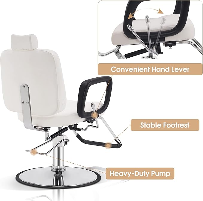 BarberPub Reclining Hydraulic Barber Chair Salon Beauty Spa Shampoo Equipment 2059 (White)