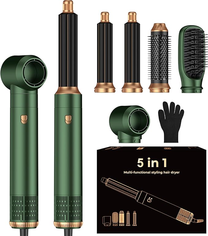 5 in 1 Blow Dryer Brush Set,Hot Air Styler Negative Ion Air Curling Wrap Air Curler, Round Brush Blow Dryer Curling Iron Hair Styling Tools Gift for Dry,Volumize, Straight,Curl,100-120V
