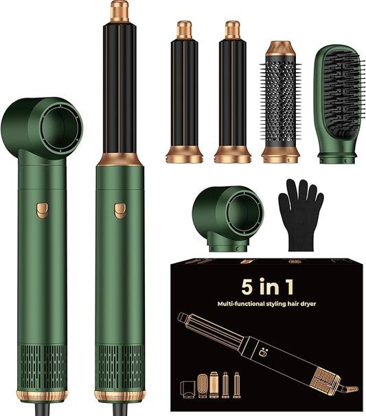 5 in 1 Blow Dryer Brush Set,Hot Air Styler Negative Ion Air Curling Wrap Air Curler, Round Brush Blow Dryer Curling Iron Hair Styling Tools Gift for Dry,Volumize, Straight,Curl,100-120V