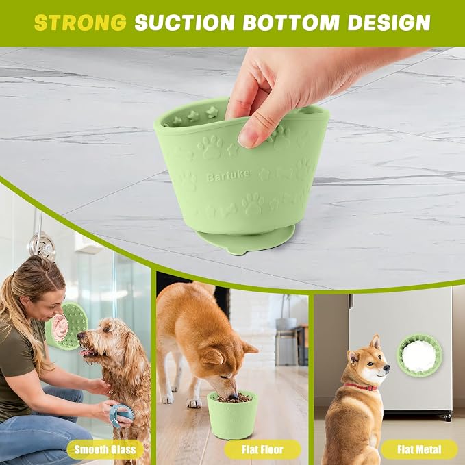 Dog Slow Feeder Lick Bowl, Silicone Dog Bowl with Strong Suction, Green