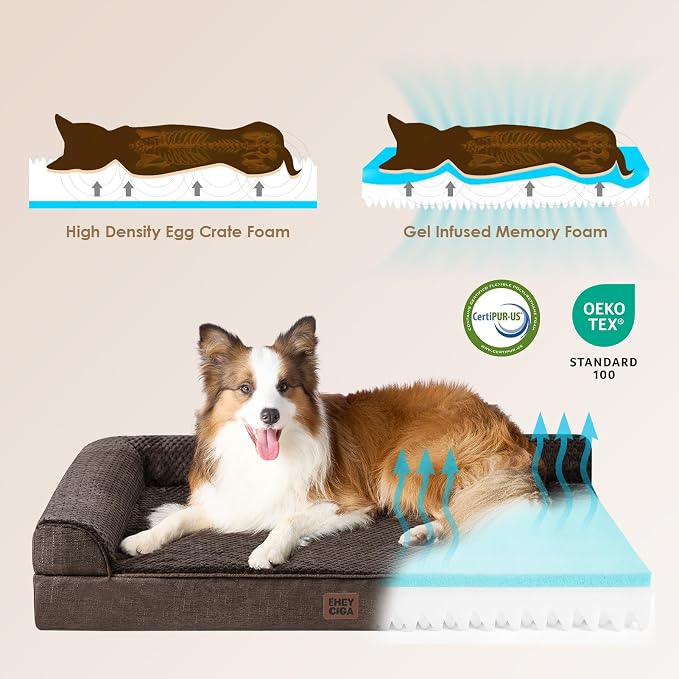 EHEYCIGA Extra Large Dog Bed Othorpedic, Memory Foam XL Dog Bed with Washable Removable Cover, Waterproof Pet Sofa Couch XLarge Size Dogs with Nonskid Bottom, 44x32x6.5, Brown | Washable Removable Cover, Waterproof Flat Pet Sofa Couch with Nonskid Bott...