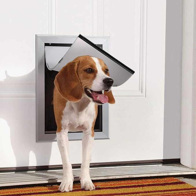 Ownpets Aluminum Dog Door for Large Dogs, Lockable & Weatherproof | For Dogs Up to 100lbs, 11.6x16.8in Opening, Magnetic Seal Flap, Dual Security Locks, Rust-Proof Aluminum Sturdy Frame