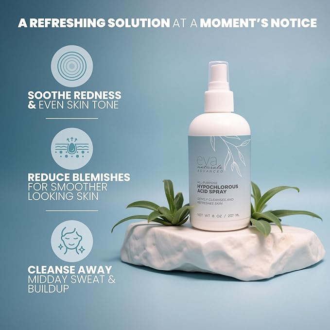 Eva Naturals Hypochlorous Acid Spray for Face & Body, HOCl Facial Cleanser Mist with Electrolyzed Water, Toner Formula for Sensitive & All Skin Types, Reduce Redness, Irritation, Breakouts (2 Pack)