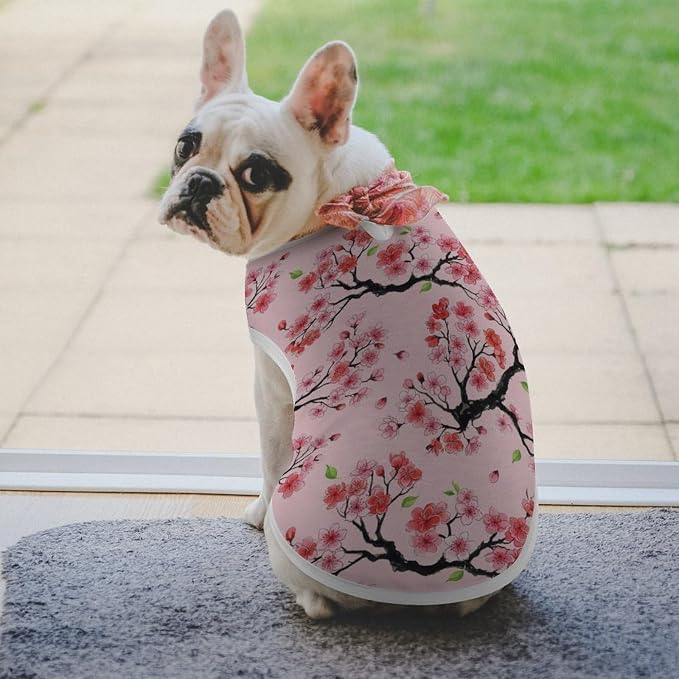 Cute Soft Breathable Dog Clothes Puppy Vest T Shirt Costumes Dog Shirt Floral Pink Japanese Cherry Flowers Blossom