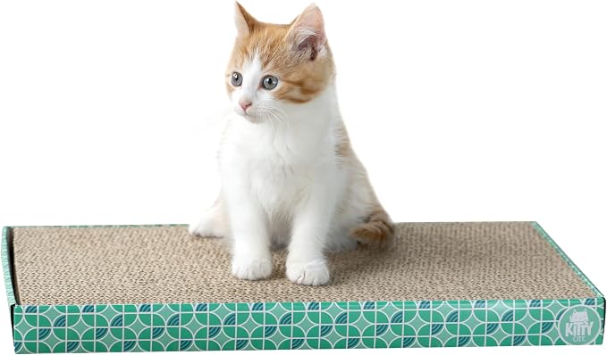 Kitty City Cat Scratcher– 2-Pack Durable Corrugated Cardboard Scratch Pads with Catnip – Double-Sided for Longer Use, Cat Claw Maintenance & Furniture Protection - Size: 10" x 18"