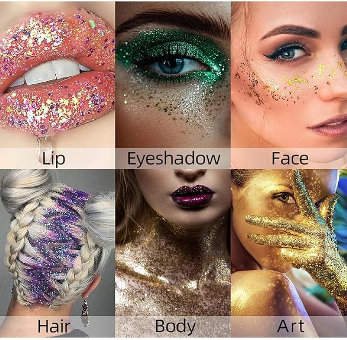 Red Body Glitter Stick, Sparkling Neon Outfit Holographic Sequins Glitters for Eye Lip Hair Nails, Festival Rave Accessories Face and Body Glitter Gel Makeup