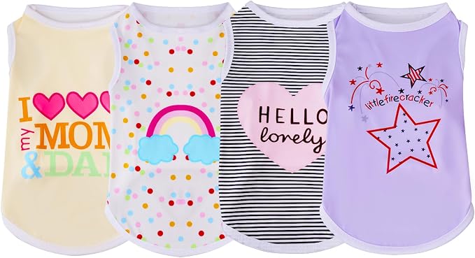 choyaxo 4pcs Dog Clothes Pet Printed Vest for Chiuahaha Small Dogs Kitten Spring Summer