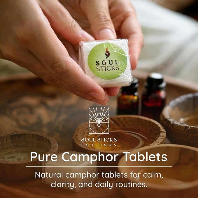 SOUL STICKS Natural Camphor Blocks,Pure Camphor Tablets for Aromatherapy & Puja - Alcanfor en Bloques, Alcanfor en Bolitas, Kapoor for Pooja (300 Grams (64 Tablets))