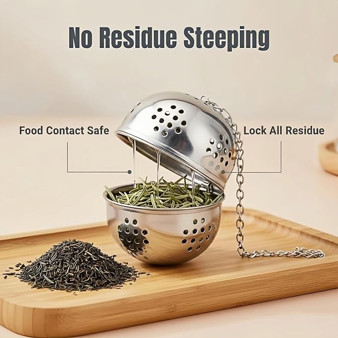 2Pcs Stainless Steel Tea Infuser Ball, Fine Mesh Spice Strainer for Loose Leaf Tea & Cooking, Rotating Lock Leak-Proof, Long Chain Hook for Soup Broth Filter