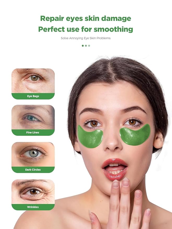 Under Eye Patches, 20 Pairs 24K Gold Eye Patches For Puffy Eyes, Under eye Bags, Wrinkles, Nourish Skin, Eye Masks With Collagen, 24K Gold, Hyaluronic Acid for Men & Women Gift (Aloe Vera Green)