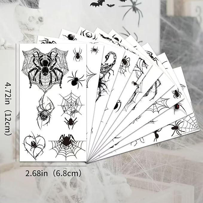 10 Sheets Halloween Temporary Tattoos Red Spider Stickers Spider Web Styles Mixed Halloween Tattoos Waterproof Cobweb Fake Tattoos Realistic Black Tattoo for Kids Boys Girls Body Art Makeup