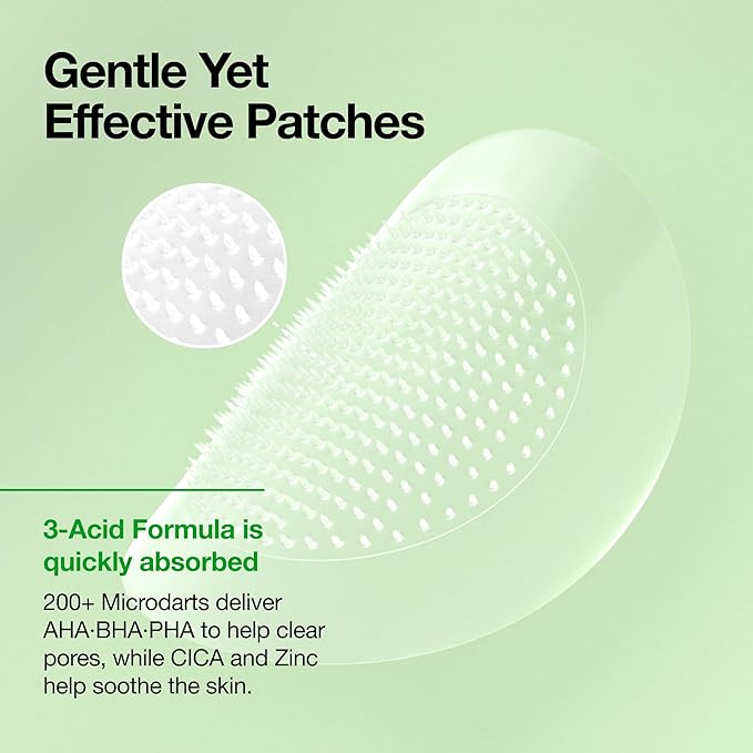 Anua Triple Acid Spot Care Microdart Patch, Early Stage Spot, 200+ Microdarts with AHA + BHA + PHA, Centella, Hydrocolloid Patch for Overnight, Non-Comedogenic, Korean Skincare (12 ea)