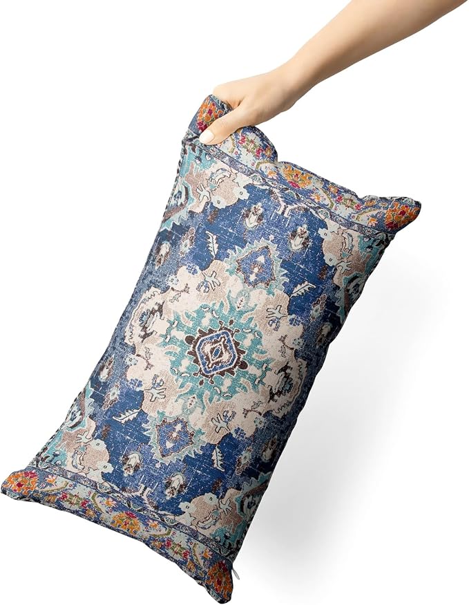 Snycler Boho Throw Pillow Covers 12x20 inch Set of 2 Boho Rug Carpet Double Sided Pattern Cotton Soft Pillow Case Cushion Cover Pillowcase for Couch Sofa Bed Decorative (Blue)