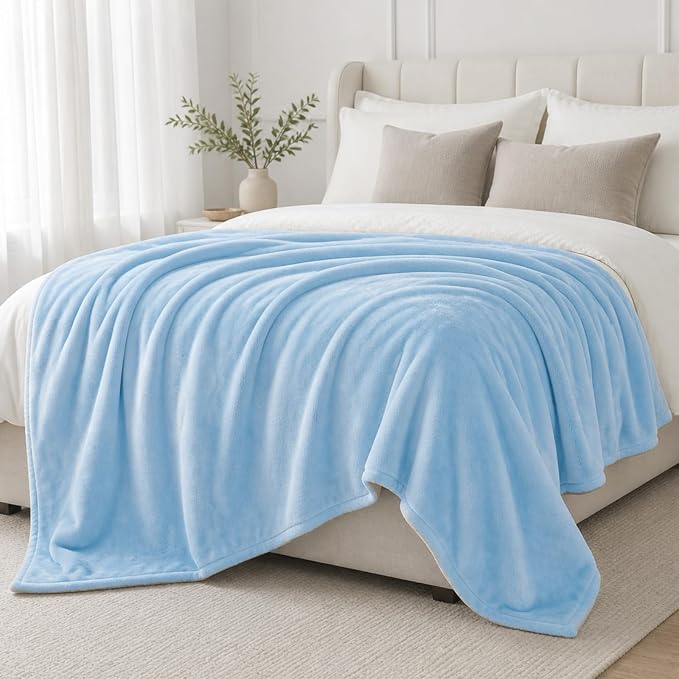 Light Blue Fleece Plush Throw Blanket 90"x90"for Couch Fuzzy Cozy Flannel | Super Soft Lightweight Microfiber Blanket for Sofa Bed bedroom Home Decor All Season,Birthday Gifts for Women Mom Adult