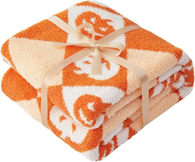 Halloween Knit Throw Blanket - Pumpkin Blanket for Couch, Soft Cozy Lightweight Fluffy Blanket for Fall Decor, 60"x80"