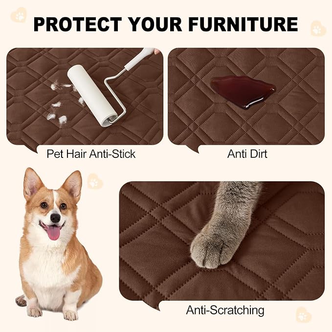 Smiry Reversible Waterproof Pet Couch Covers for Sofa | Washable Dog Couch Sofa Covers, Water Resistant Furniture Protector Slipcover, Geometric (82"x120", Brown/Chocolate)