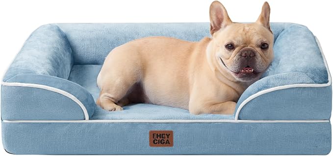 EHEYCIGA Orthopedic Dog Bed Medium Size Dog, Waterproof Washable Pet Beds | Non-Slip Bottom and Egg-Crate Memory Foam Dog Couch Bed with Washable Removable Cover, Washed Blue