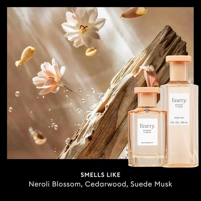 Fine'ry Floral Skin Musk Perfume - Without a Trace, for Women & Girls - Orange Neroli Blossom, Cedarwood & Suede Musk - Full Size Long-Lasting Hair & Body Cologne Parfum Fragrance (60mL)