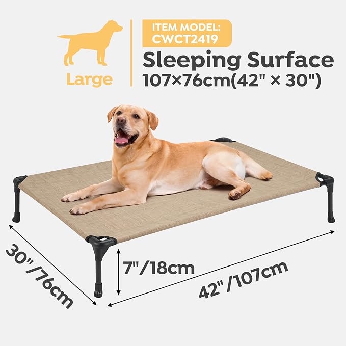 Veehoo 2 Pack Outdoor Elevated Dog Bed for Large Dogs, Cooling Raised Cots | Off-ground training platform, portable camping hammock, breathable mesh, easy to clean, 42"x30", Beige Coffee