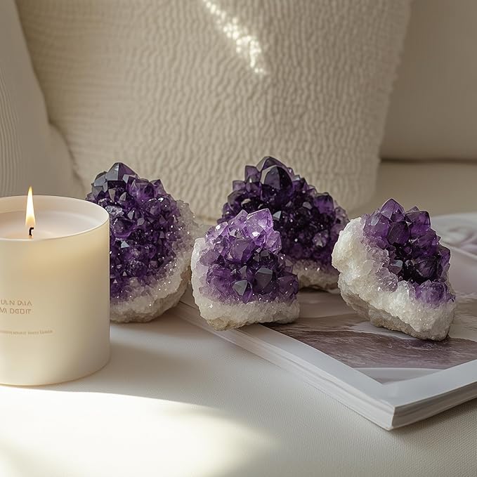 Amethyst Crystal 2PCS (Approx. 0.882lb–1.15 lb, 0.79”–3.15”) Raw Purple Quartz Clusters Healing Crystals and Stones for Reiki Chakra Meditation Geode Decor Agate Tower Set