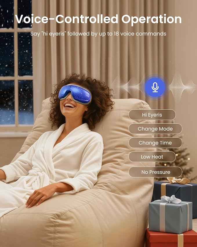 RENPHO Christmas Limited Edition Eye Massager with Heat and Cooling, White Elephant Christmas Birthday Gifts for Mom Dad Women Men Her Him, Eyeris 3 Voice Control, Eye Care Sleep Mask for Migraines